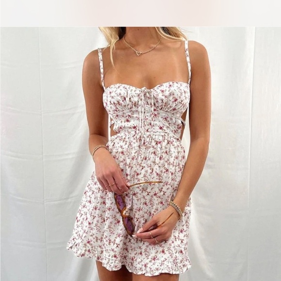 Sky To Moon Dresses & Skirts - Pink and White Spaghetti Strap Sundress Mini